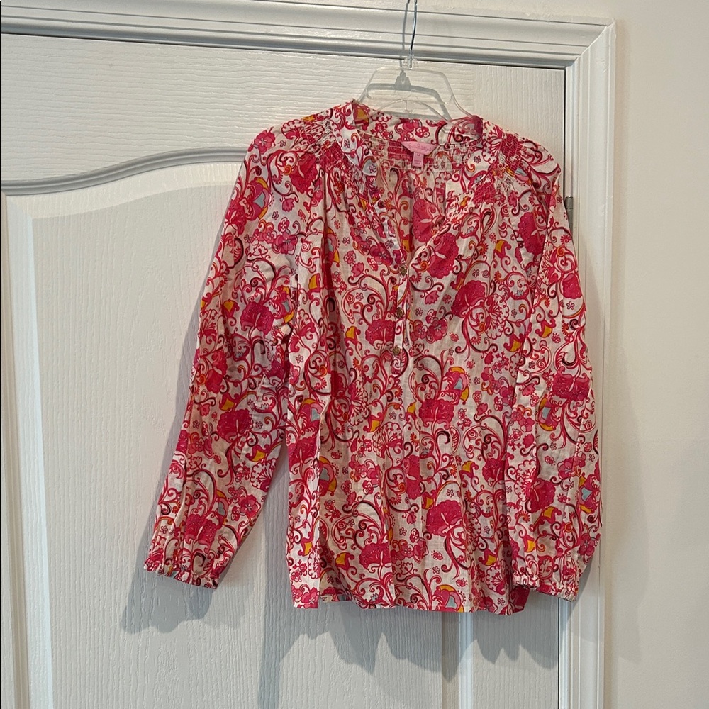 Lilly Pulitzer Pink and White Floral Blouse medium